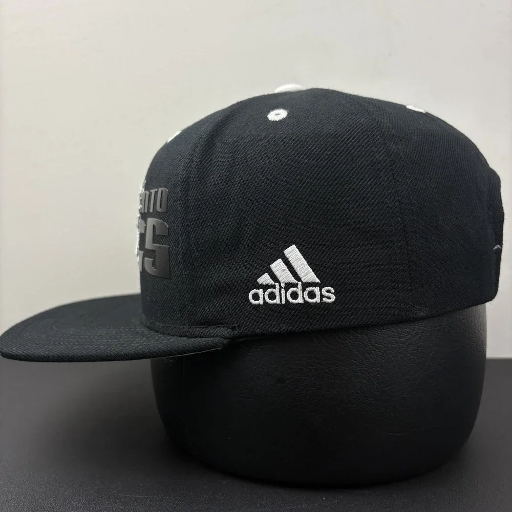 Sacramento Kings Adidas Snapback Hat Black Purple Silver Shadow Script NBA Cap
